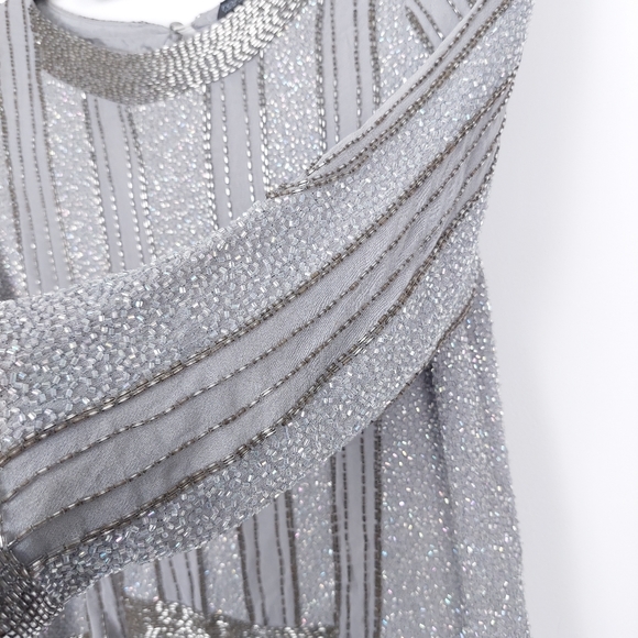 Topshop Silver Grey Beaded Top Size 8 - Picture 9 of 16